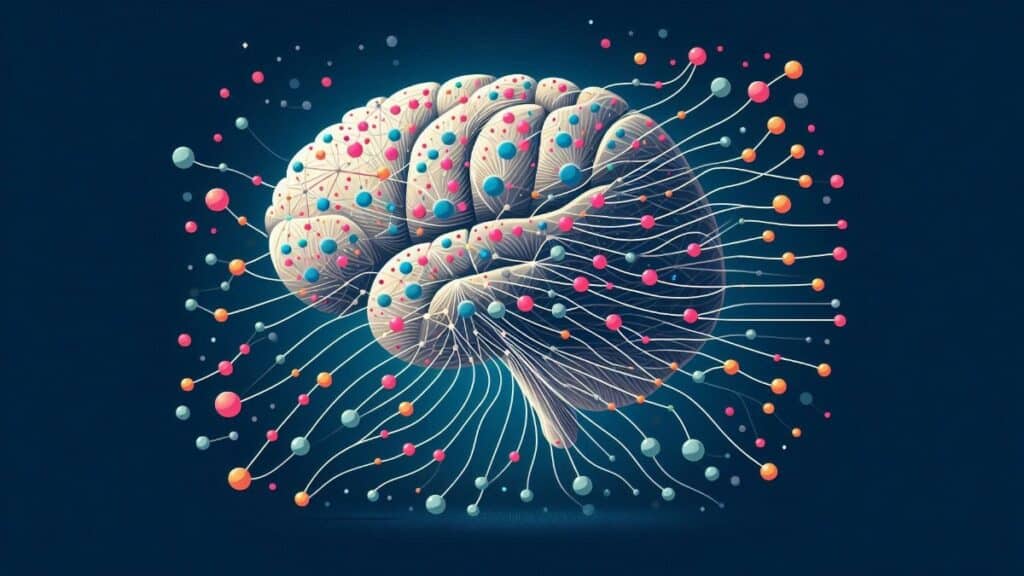 Illustration of a brain with interconnected neurons symbolizing the spacing effect and memory retention.